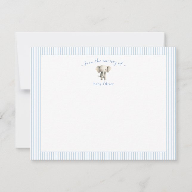 Tarjeta De Agradecimiento Cute Elephant blue border Baby Boy  (Anverso)