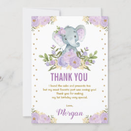 Tarjeta De Agradecimiento Cute Elephant Lavender Purple Gold Floral