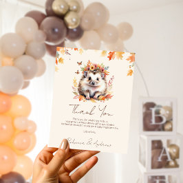 Tarjeta De Agradecimiento Cute Erizo Otoño Bosque Baby Shower