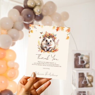 Tarjeta De Agradecimiento Cute Erizo Otoño Bosque  Baby Shower