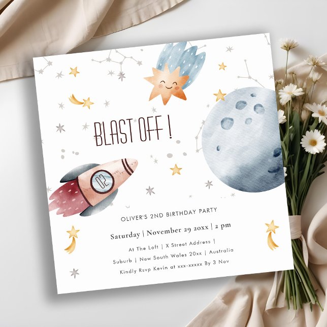 Tarjeta De Agradecimiento Cute espacio exterior Starry Any Age Birthday Invi (Subido por el creador)