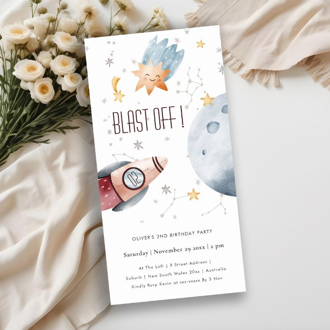 Tarjeta De Agradecimiento Cute espacio exterior Starry Any Age Birthday Invi (Subido por el creador)