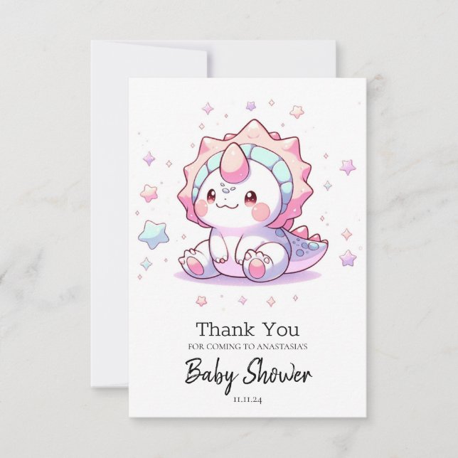 Tarjeta De Agradecimiento Cute Fantasy Dinosaur Baby Shower (Anverso)