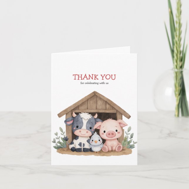 Tarjeta De Agradecimiento Cute Farm Animals Barnyard Birthday Party (Anverso)