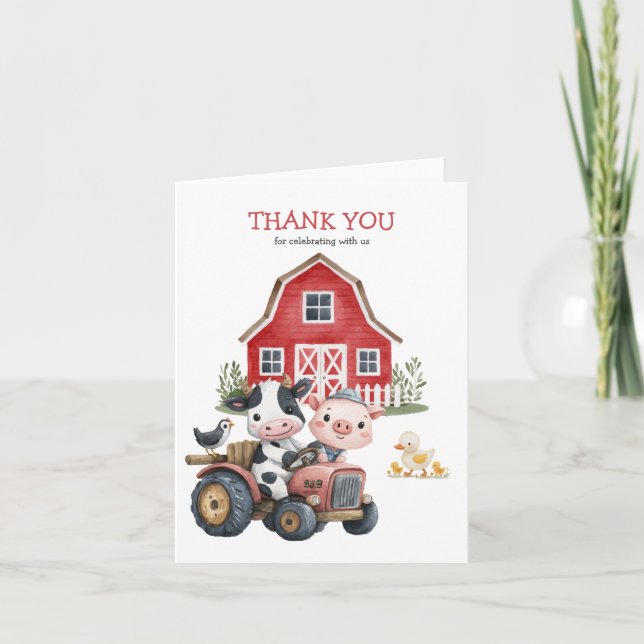 Tarjeta De Agradecimiento Cute Farm Animals Barnyard Birthday Party (Anverso)
