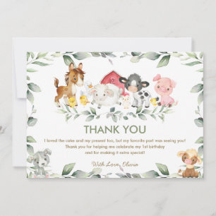 Tarjeta De Agradecimiento Cute Farm Animals Greenery Baby Shower Cumpleaños
