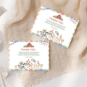 Tarjeta De Agradecimiento Cute Farm Barnyard Birthday Gracias