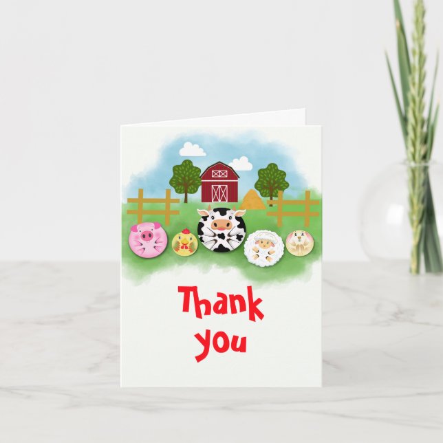 Tarjeta De Agradecimiento Cute Farm Party Animals Playing Balls at Barnyard (Anverso)