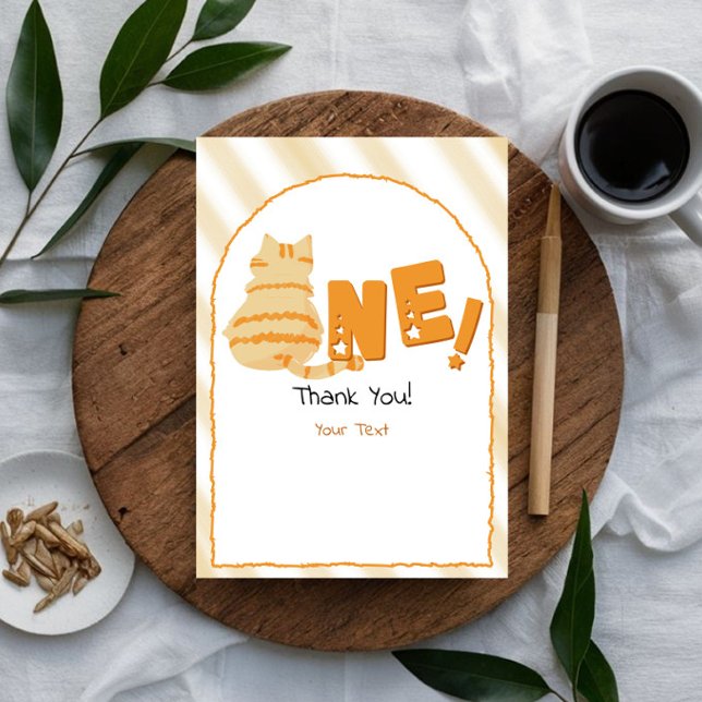 Tarjeta De Agradecimiento Cute Fat Orange Cat 1st Birthday (Subido por el creador)