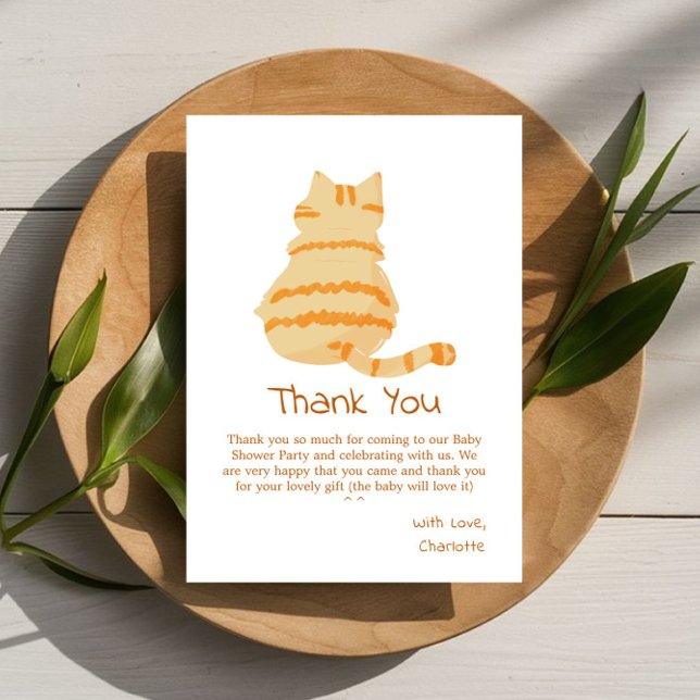 Tarjeta De Agradecimiento Cute Fat Orange Cat Baby Shower (Subido por el creador)