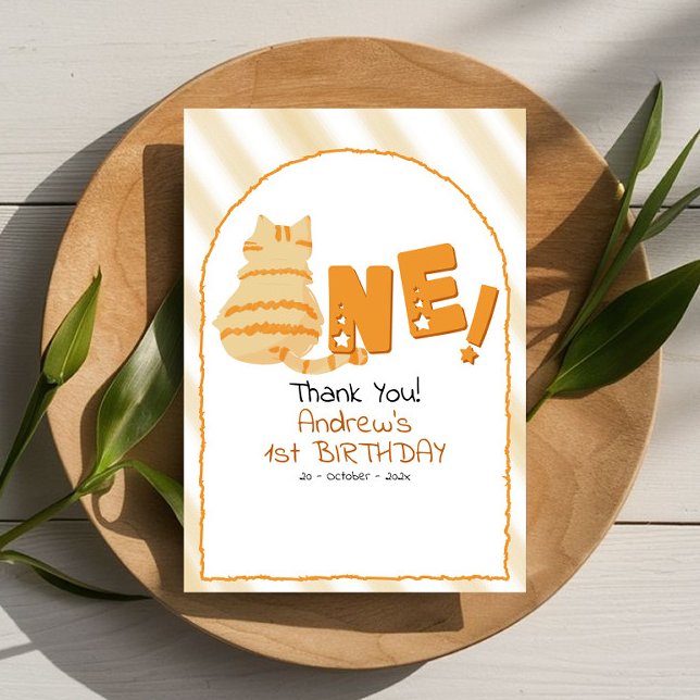 Tarjeta De Agradecimiento Cute Fat Orange Cat Stripes 1st Birthday (Subido por el creador)