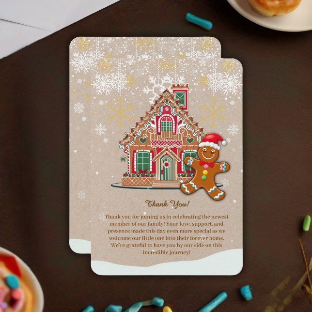 Tarjeta De Agradecimiento Cute Festiva Gingerbread House Baby Shower (Subido por el creador)