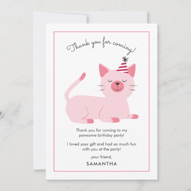 Tarjeta De Agradecimiento Cute Fiesta de cumpleaños para niños de gato (Anverso)