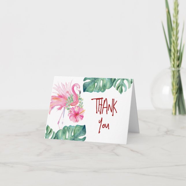 Tarjeta De Agradecimiento Cute Flamingo Rosa Gracias Cartas (Anverso)