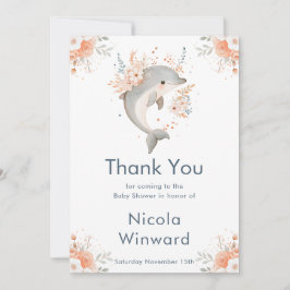 Tarjeta De Agradecimiento Cute Floral Dolphin Baby Shower 