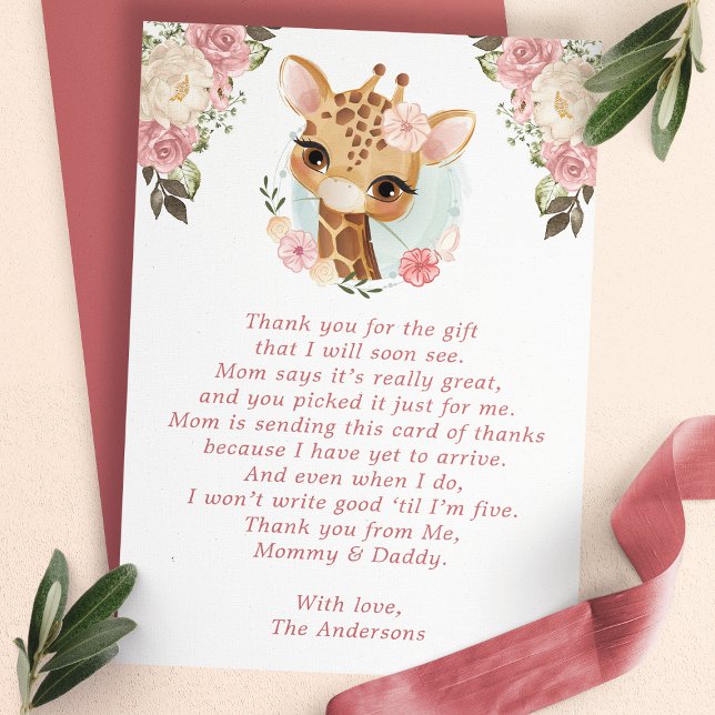 Tarjeta De Agradecimiento Cute Floral Giraffe Baby Shower (Subido por el creador)