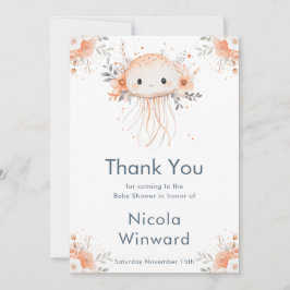 Tarjeta De Agradecimiento Cute Floral Jellyfish Baby Shower 