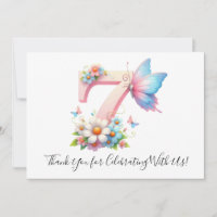 Cute Floral Mariposa Séptimo Cumpleaños Gracias