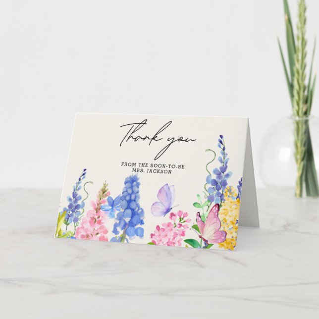 Tarjeta De Agradecimiento Cute Floral Me Da Butterflies Ducha De Novias (Anverso)