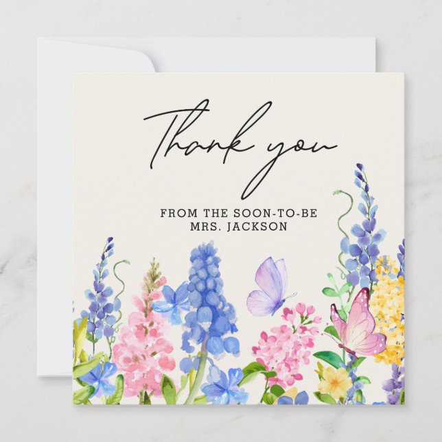 Tarjeta De Agradecimiento Cute Floral Me Da Butterflies Ducha De Novias (Anverso)