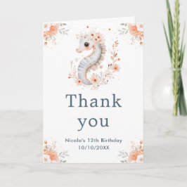 Tarjeta De Agradecimiento Cute Floral Seahorse Birday Party