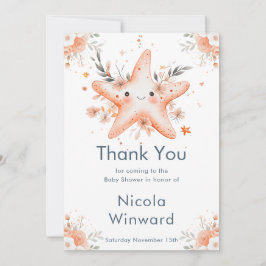 Tarjeta De Agradecimiento Cute Floral Starfish Baby Shower