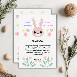 Tarjeta De Agradecimiento Cute Floral Tiny Hopper Bunny Baby Shower