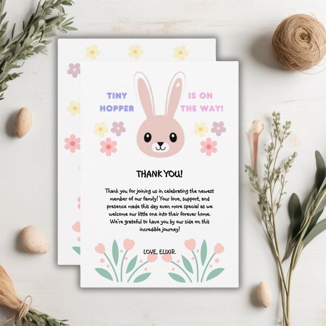 Tarjeta De Agradecimiento Cute Floral Tiny Hopper Bunny Baby Shower (Subido por el creador)