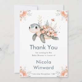 Tarjeta De Agradecimiento Cute Floral Turtle Baby Shower