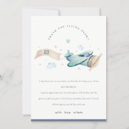 Tarjeta De Agradecimiento Cute Fly Over Airplane Cloud Blue Heart Birthday