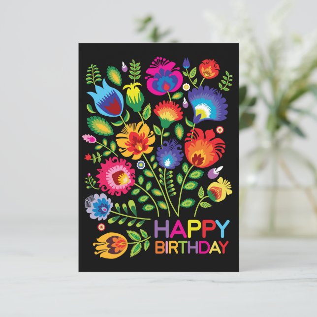 Tarjeta De Agradecimiento Cute Folklore Happy Birday Card (Anverso de pie)