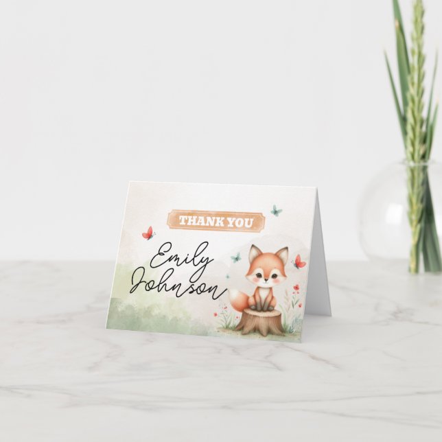 Tarjeta De Agradecimiento Cute fox baby shower invitation  (Anverso)