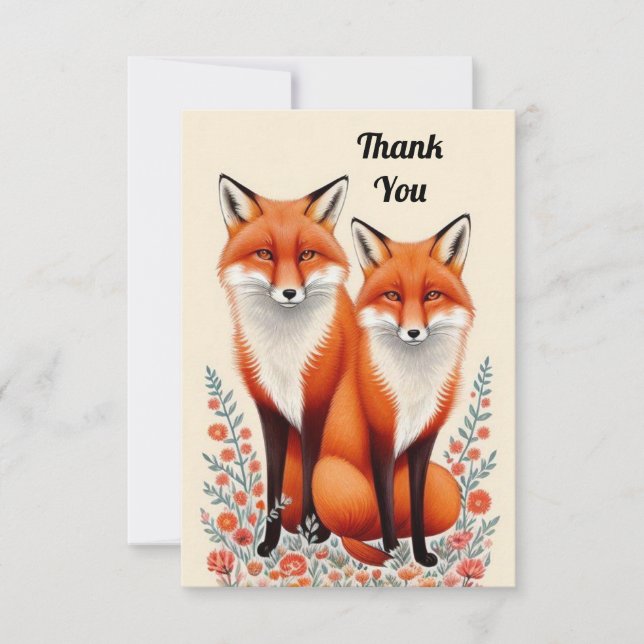 Tarjeta De Agradecimiento Cute Fox Couple (Anverso)