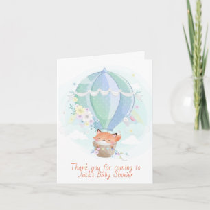 Tarjeta De Agradecimiento Cute Fox en Globo Aerostático Baby Shower