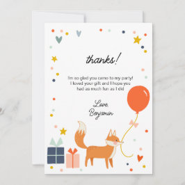 Tarjeta De Agradecimiento Cute Fox Fiesta Infantil Moderna Gracias