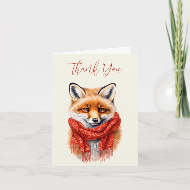Tarjeta De Agradecimiento Cute Fox in a Red Scarf Autumn Image (Anverso)
