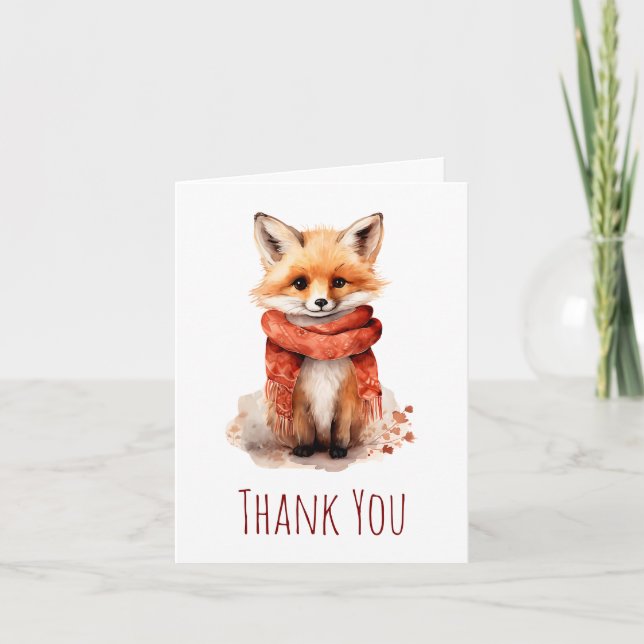 Tarjeta De Agradecimiento Cute Fox Pup in a Red Scarf (Anverso)