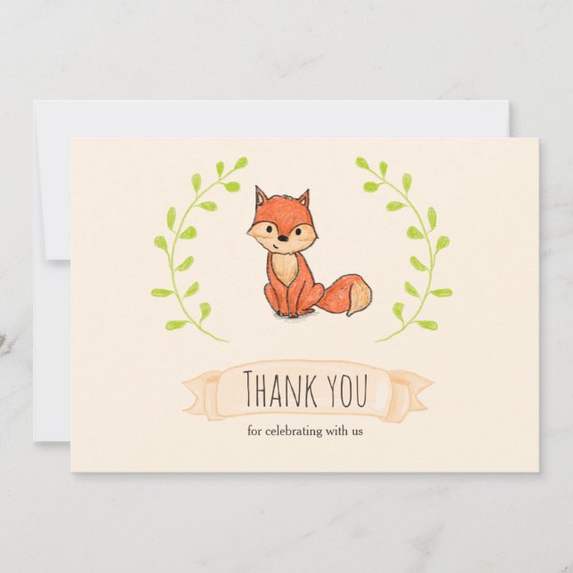 Tarjeta De Agradecimiento Cute Fox Woodland Baby Shower Gracias (Anverso)