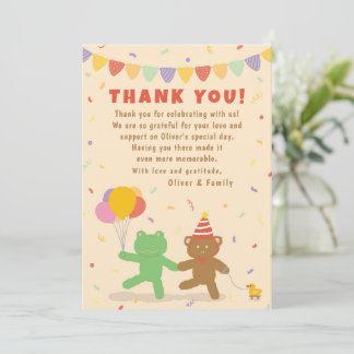 Tarjeta De Agradecimiento Cute Frog & Bear Birthday Thank You Card