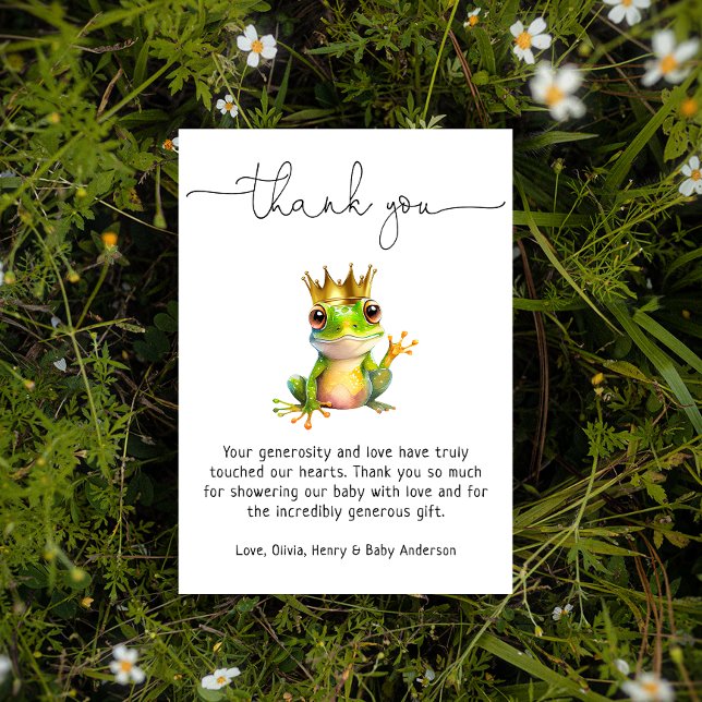 Tarjeta De Agradecimiento Cute Frog Prince Baby Shower Gracias (Subido por el creador)