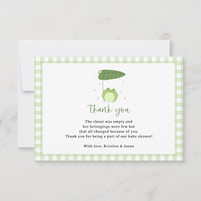Tarjeta De Agradecimiento Cute Frog Tema Baby Shower Pequeño (Anverso)