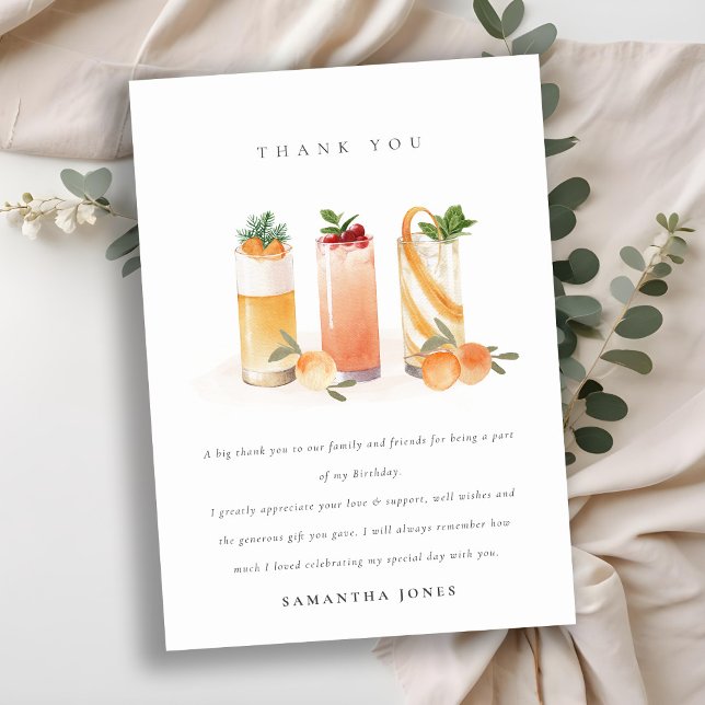 Tarjeta De Agradecimiento Cute Fruit Cocktail Naranja Rubor Cualquier Cumple (Subido por el creador)
