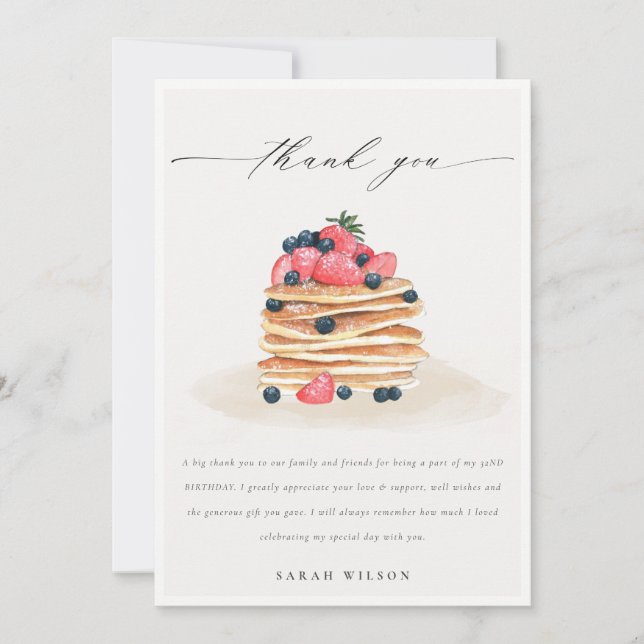 Tarjeta De Agradecimiento Cute Fruit Pancake acuarela Cualquier cumpleaños d (Anverso)