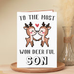 Tarjeta De Agradecimiento Cute Funny Deer Buck Maravilloso Hijo Cumpleaños<br><div class="desc">¿Buscando una manera única de expresar tu amor y humor a tu niñito? ¡Nuestra graciosa tarjeta de saludo de ciervo es la elección perfecta para cualquier hijo en su cumpleaños! Personalizar al agregar tu propio mensaje personal. El diseño presenta dos lindos ciervos y un mensaje al hijo más ganado.</div>