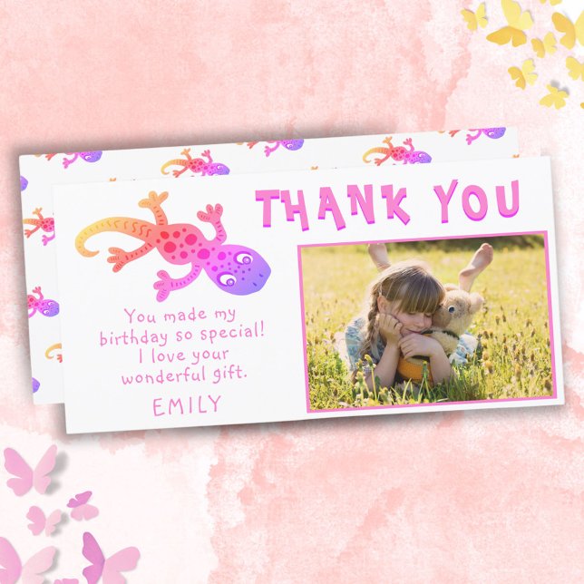 Tarjeta De Agradecimiento Cute Gecko Lizard, foto de cumpleaños de una chica (Subido por el creador)