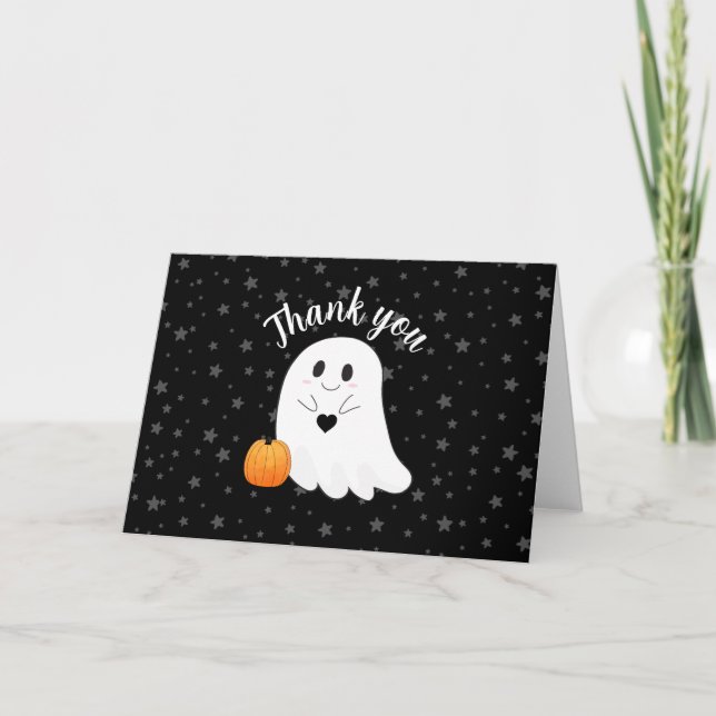 Tarjeta De Agradecimiento Cute Ghost Halloween Baby Shower (Anverso)