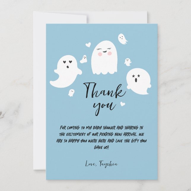 Tarjeta De Agradecimiento Cute Ghosts Halloween Boy Baby Shower (Anverso)