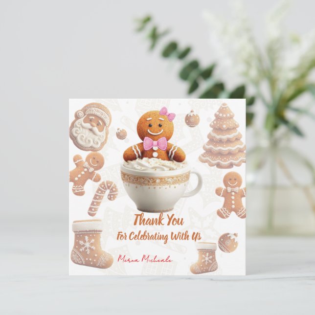 Tarjeta De Agradecimiento Cute Gingerbread Cookie kids party (Anverso de pie)