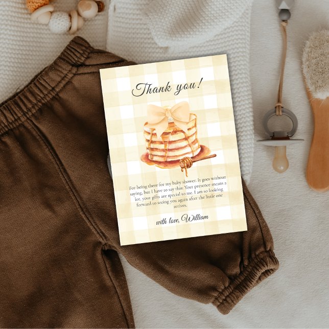Tarjeta De Agradecimiento Cute Gingham Bow Pancake Brunch Baby Shower (Cute Gingham Bow Pancake Brunch Baby Shower Thank You Card)