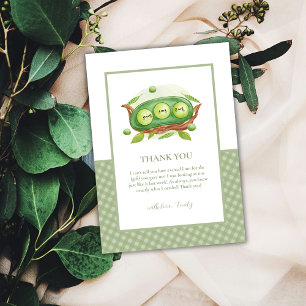 Tarjeta De Agradecimiento Cute Gingham Greenery Sweet Pea En Pod Baby Shower